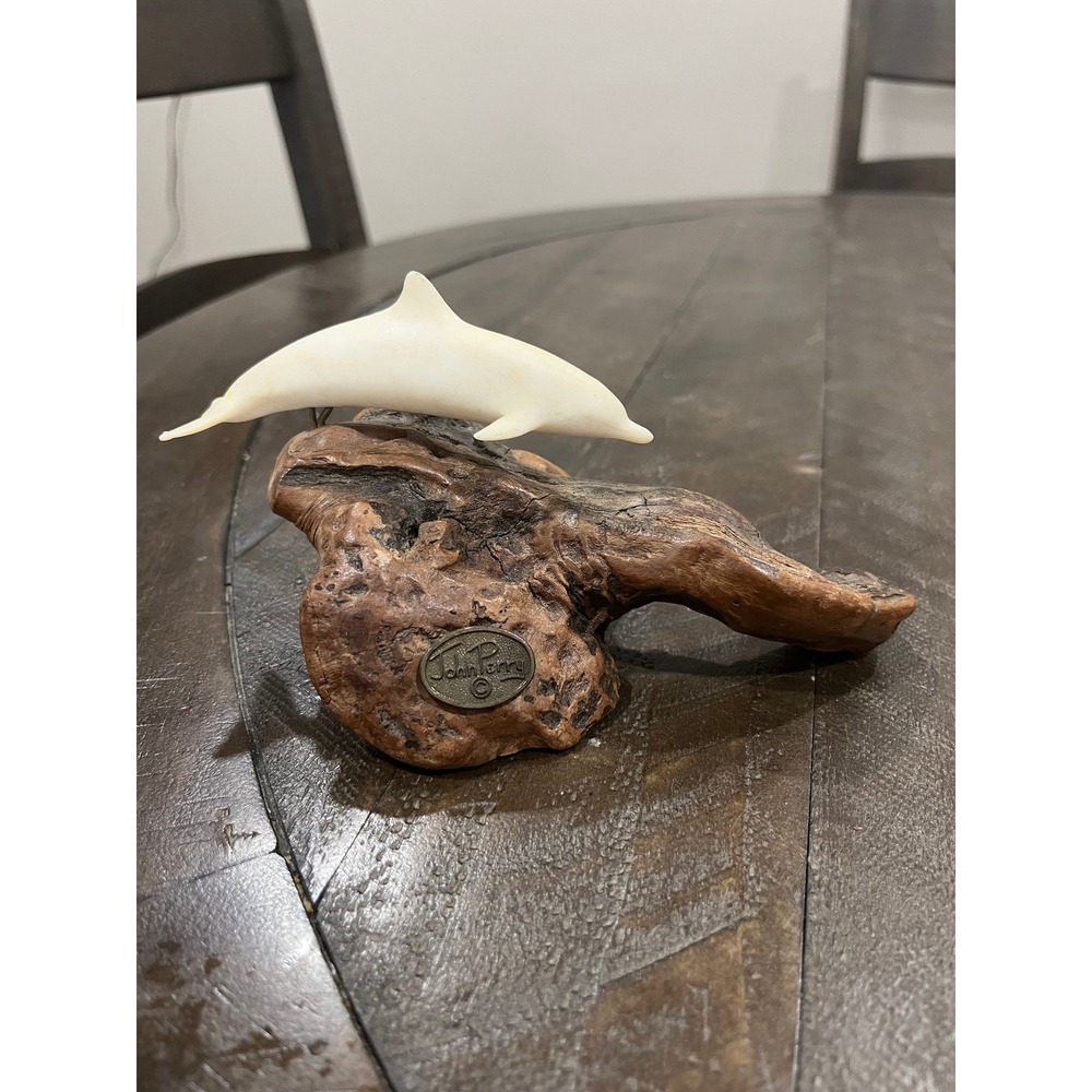 John Perry Single Dolphin Sculpture Figurine Burlwood‎ Sea Ocean Decor Vintage